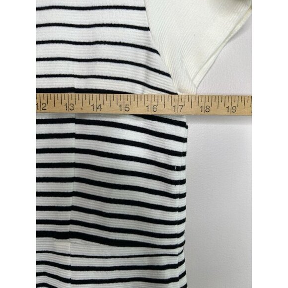 Talbots Black White Midi Collared Stripes Short Sleeve Size 16 - Picture 9 of 14